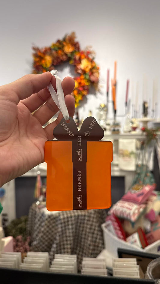 Designer Orange Present Ornament