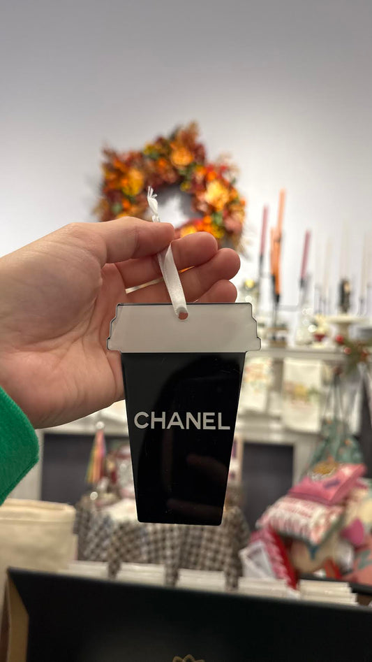 Designer-Inspired Coffee Cup Ornament – Black & White