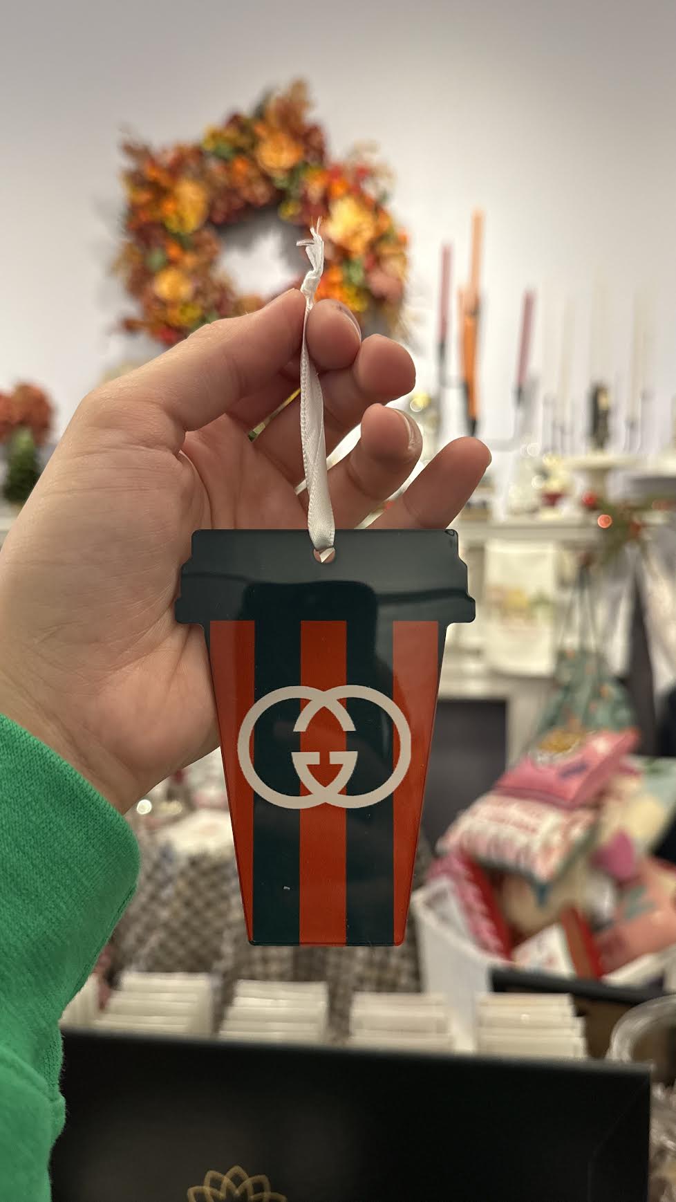 Designer-Inspired Striped Coffee Cup Ornament