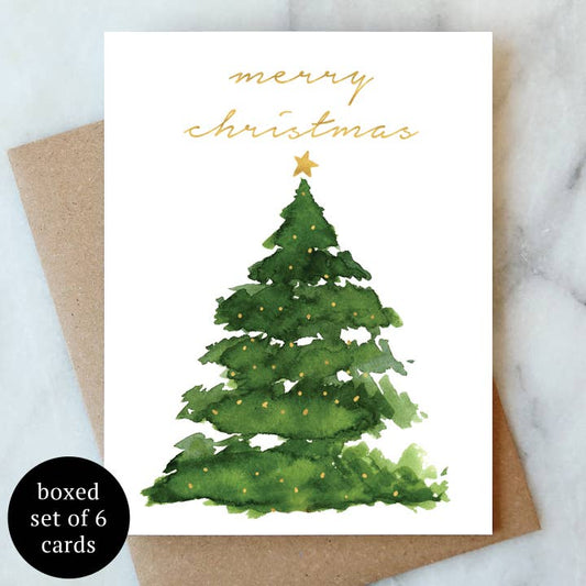 Christmas Card - Merry Christmas Tree Greeting Card - Boxed Set of 6