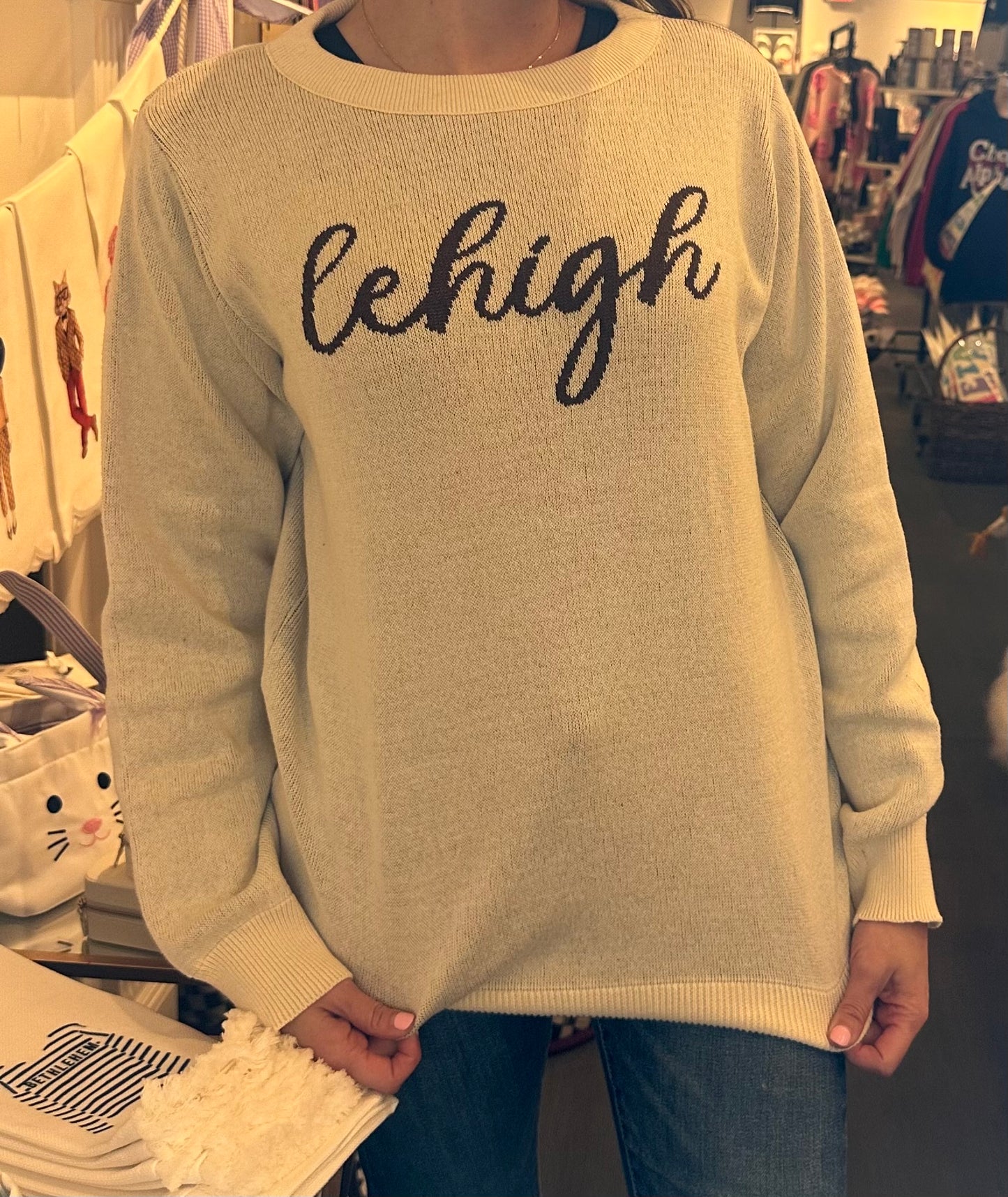 Lehigh University Beige body Brown Script Women’s Sweater –