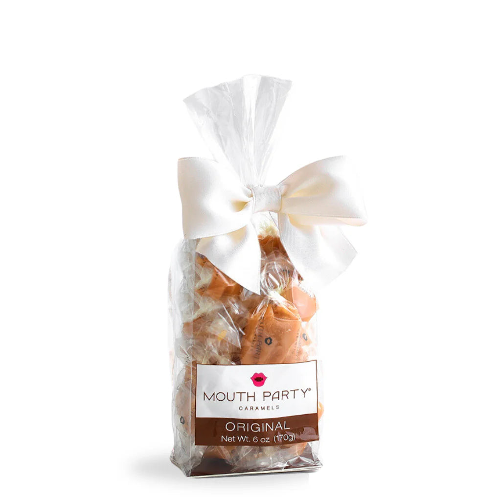 Original Mouth Party caramel gift bag with handcrafted, rich, buttery caramels, individually wrapped for freshness and perfect for gifting