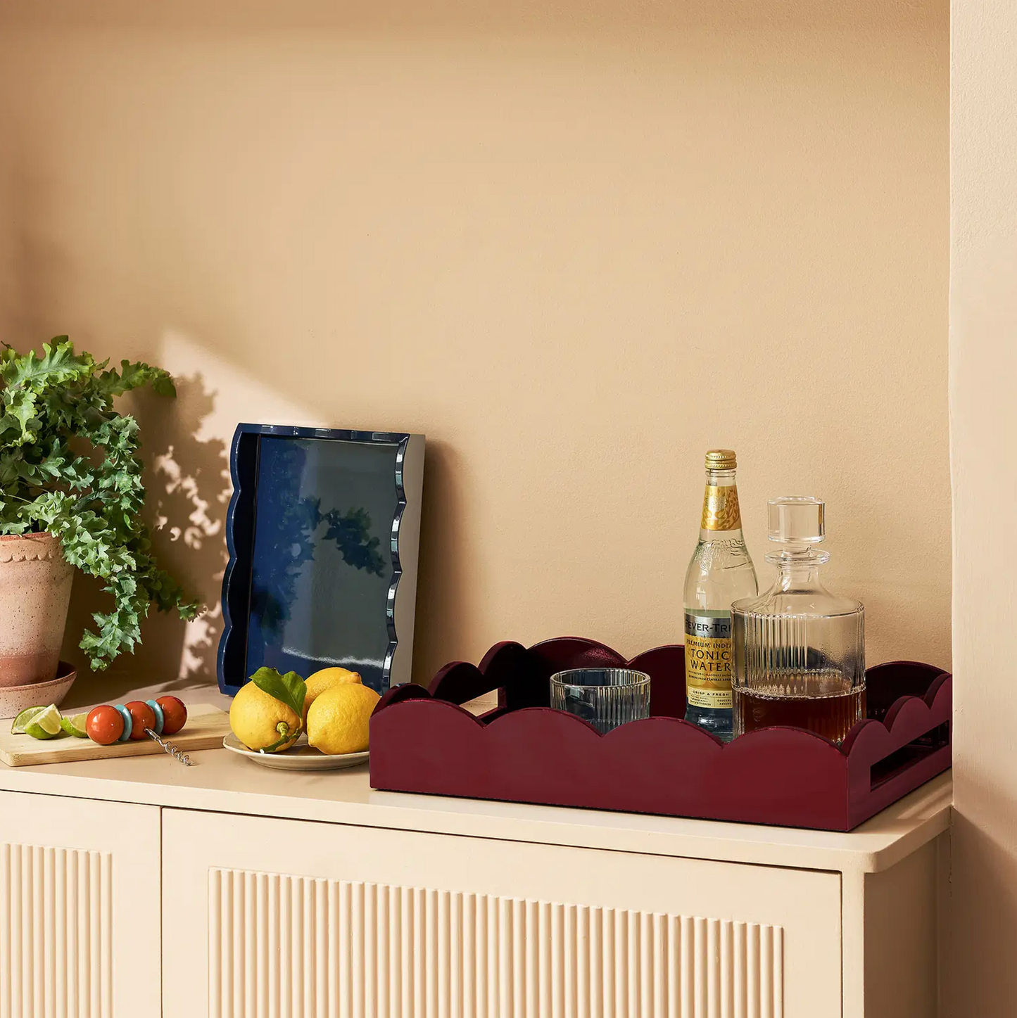 Addison Ross - Cherry Medium Lacquered Scallop Serving Tray
