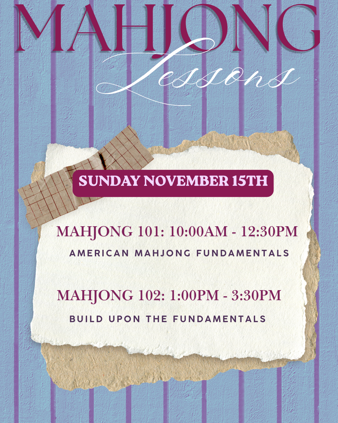 Mahjong Lessons | Sunday November 15th