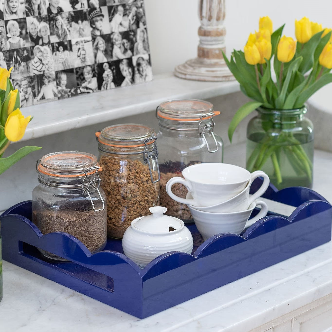 Addison Ross - Navy Medium Lacquered Scallop Serving Tray
