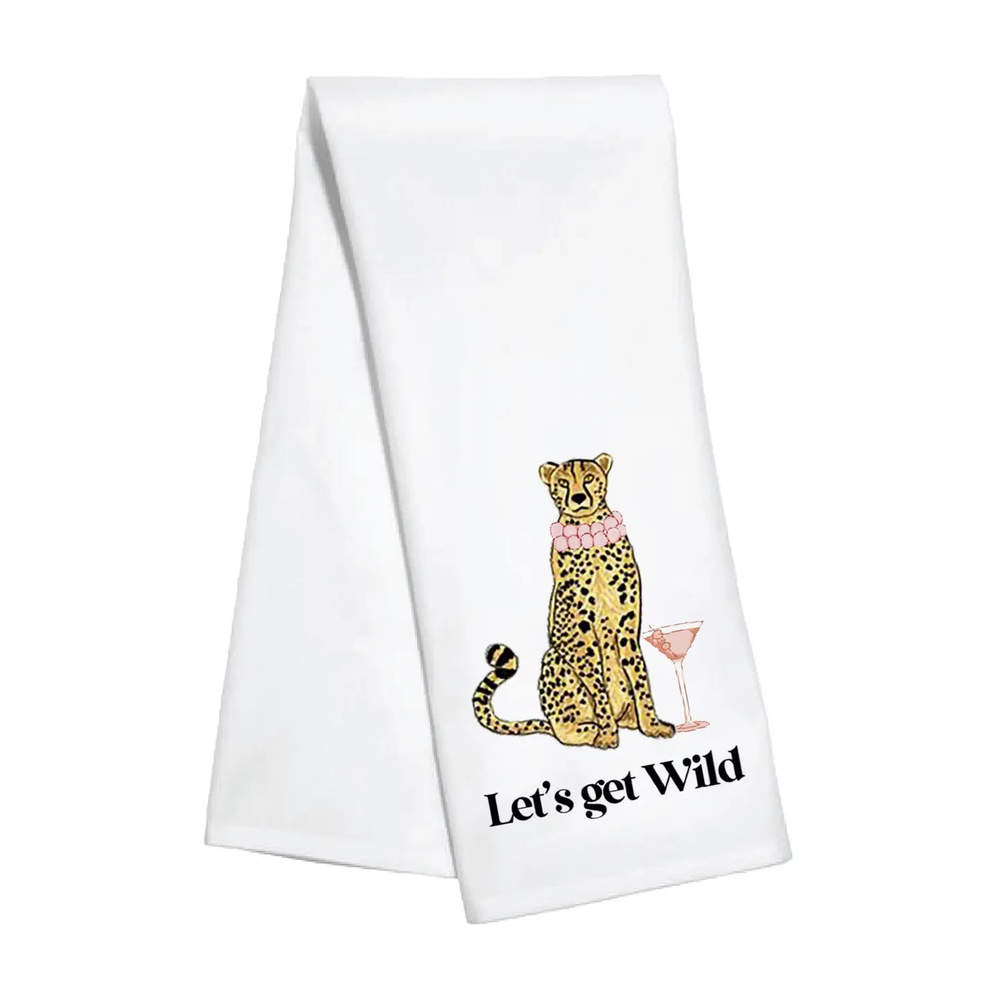 A stylish kitchen towel featuring the phrase 'Pour Champagne,' perfect for adding a touch of glamour and fun to your kitchen or bar area