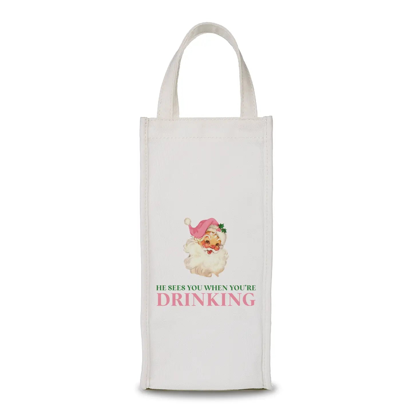 Wine Bag - Santa Sees You When You're Drinking - Funny Christmas Wine Gift Bag | Holiday Humor for Wine Lovers