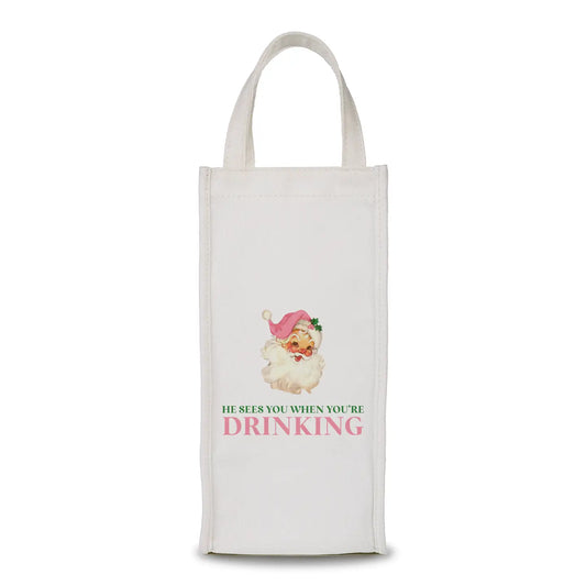 Wine Bag - Santa Sees You When You're Drinking - Funny Christmas Wine Gift Bag | Holiday Humor for Wine Lovers