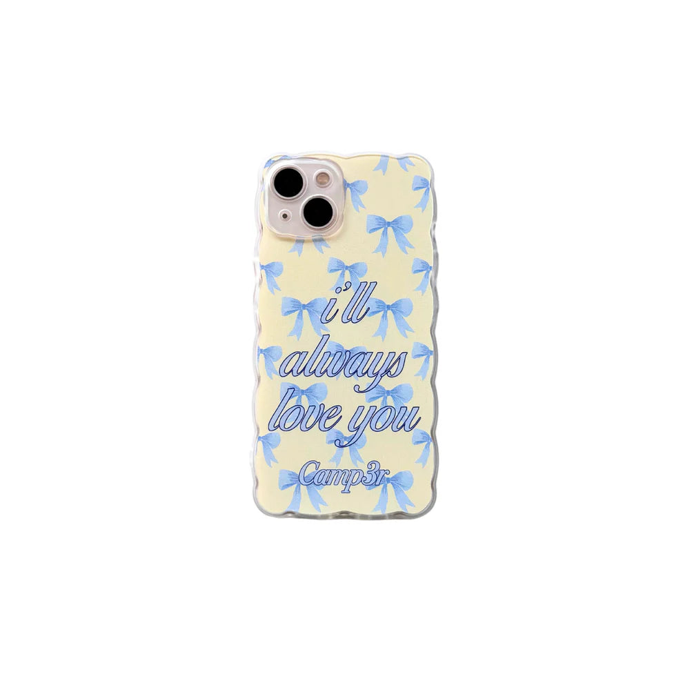 Elegant blue bow iPhone 15 Pro Max case with a soft pastel design