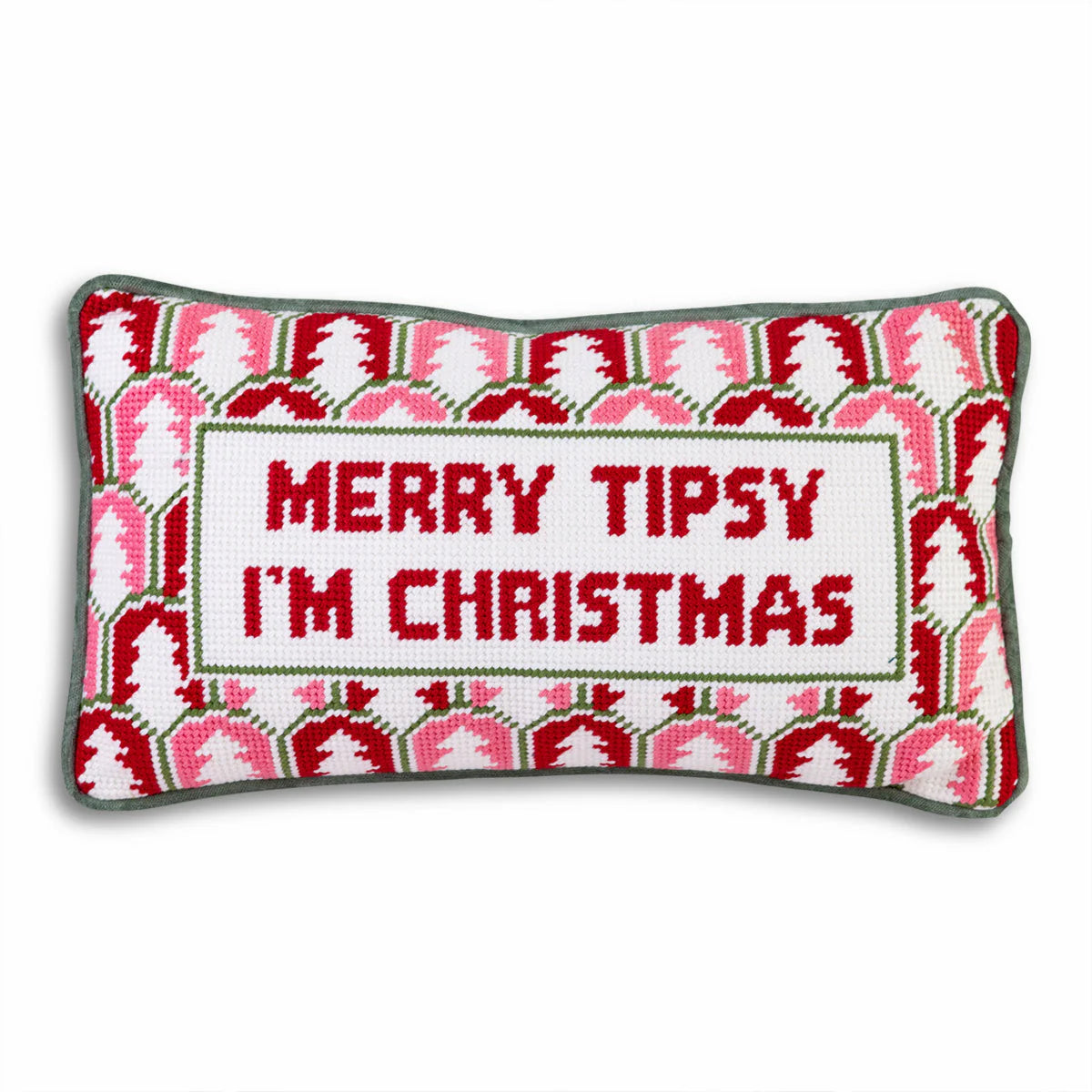 Merry Tipsy I'm Christmas Needlepoint Pillow-Festive Christmas Throw Pillow for Holiday Decor.