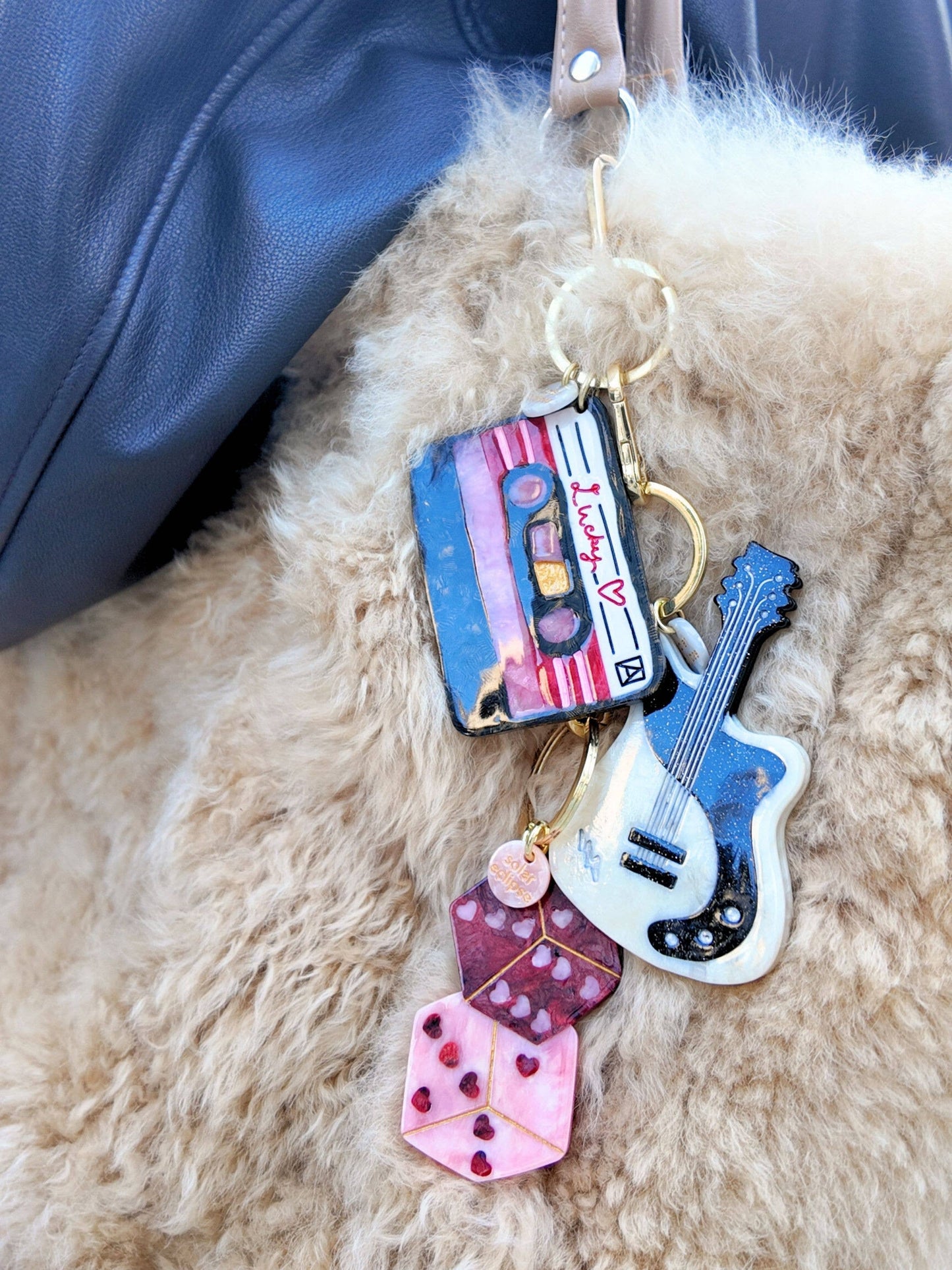 Hand-painted Lucky Dice Bag Charm + Keychain | Eco-Friendly