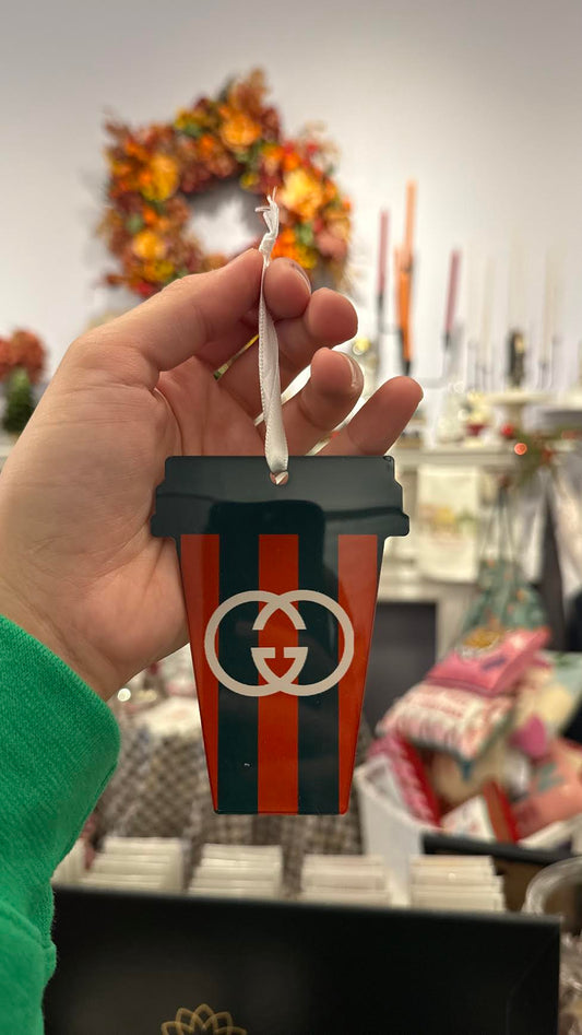 Designer-Inspired Striped Coffee Cup Ornament