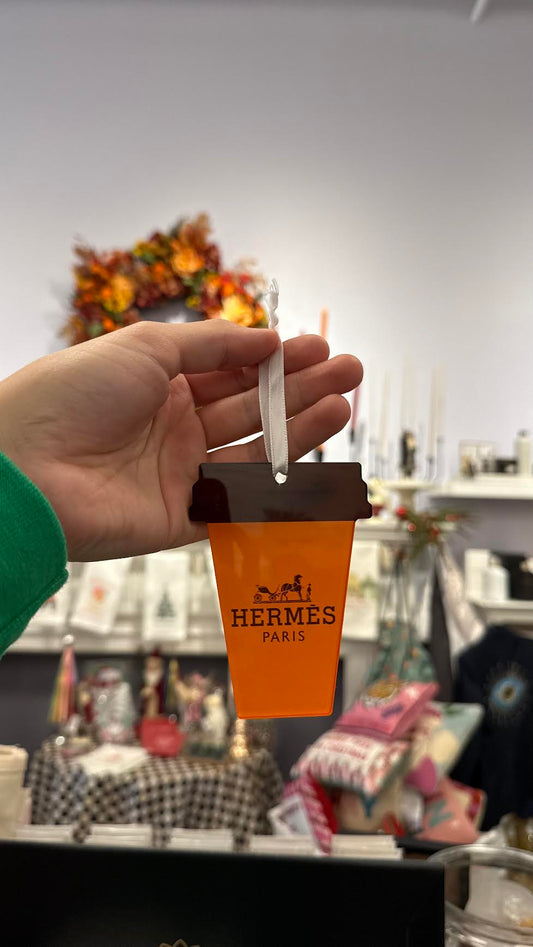 Designer-Inspired Coffee Cup Ornament – Orange