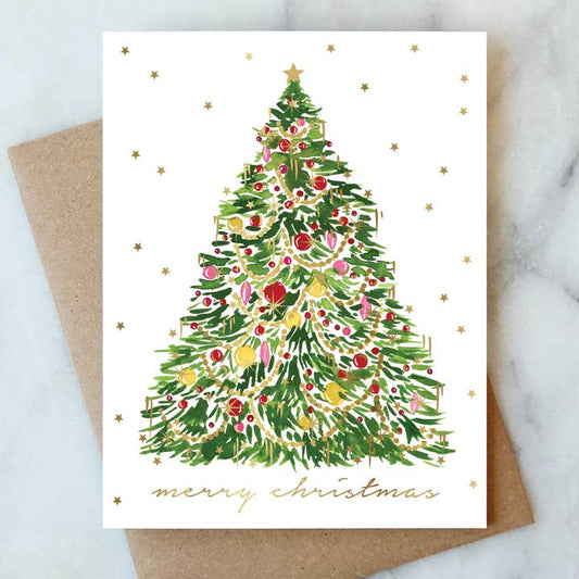 Christmas Card - Tinsel Christmas Tree Holiday Greeting Card - Box Set of 6