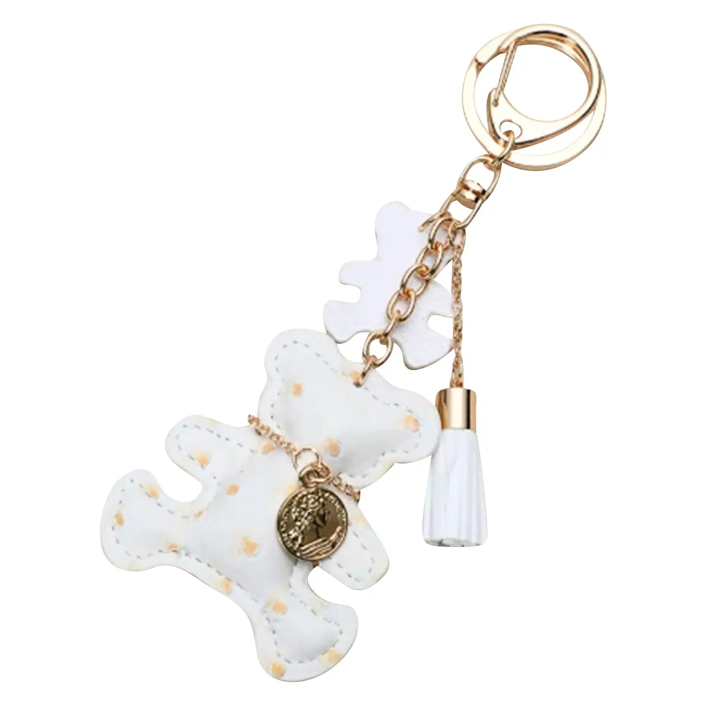 Winter White Leather Teddy Bear Bag/Purse Charm