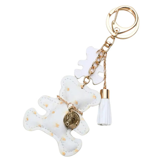 Winter White Leather Teddy Bear Bag/Purse Charm
