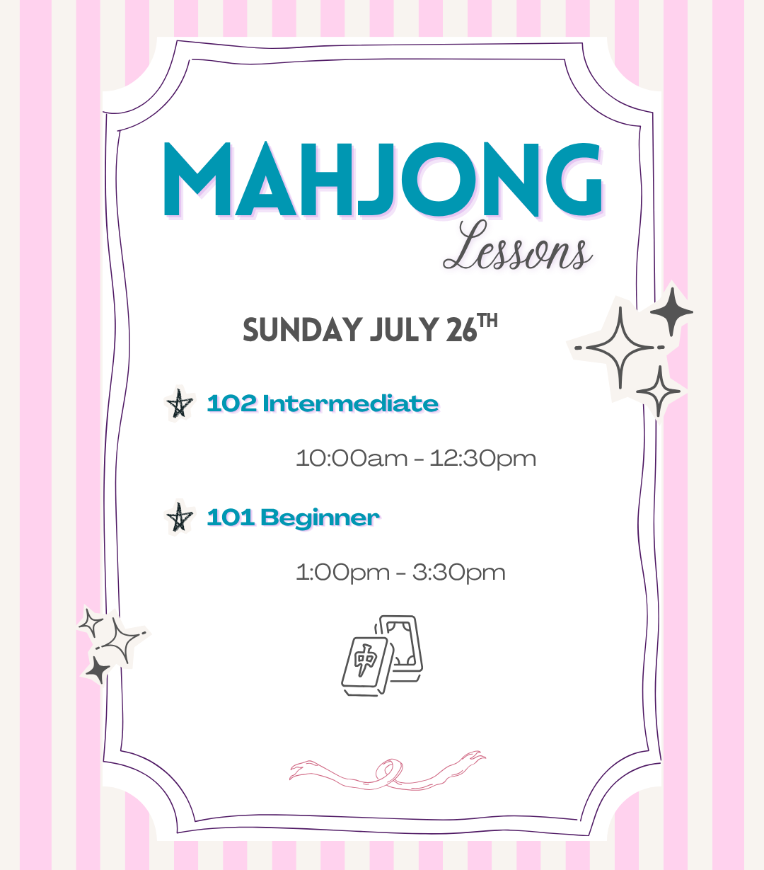 Mahjong Lessons Sunday July 26th