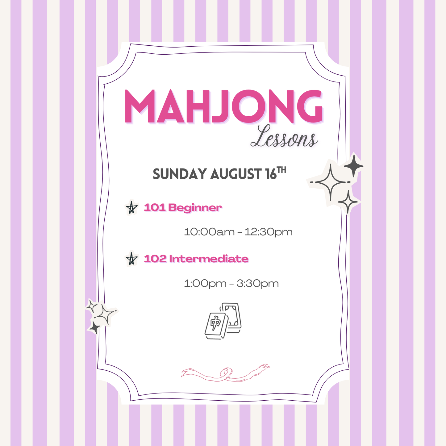 Mahjong Lessons Sunday August 16th