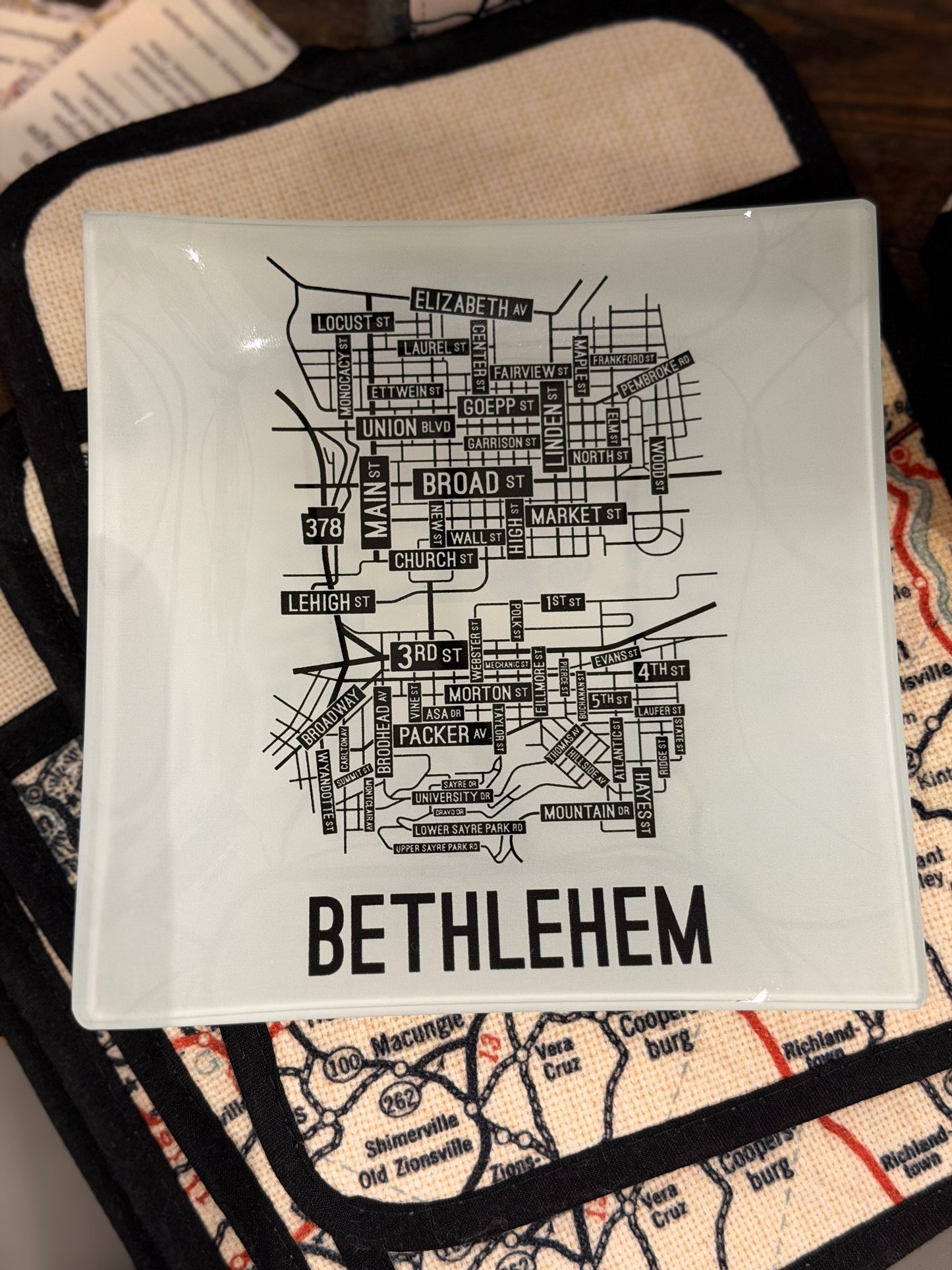 Bethlehem Map Glass Tray