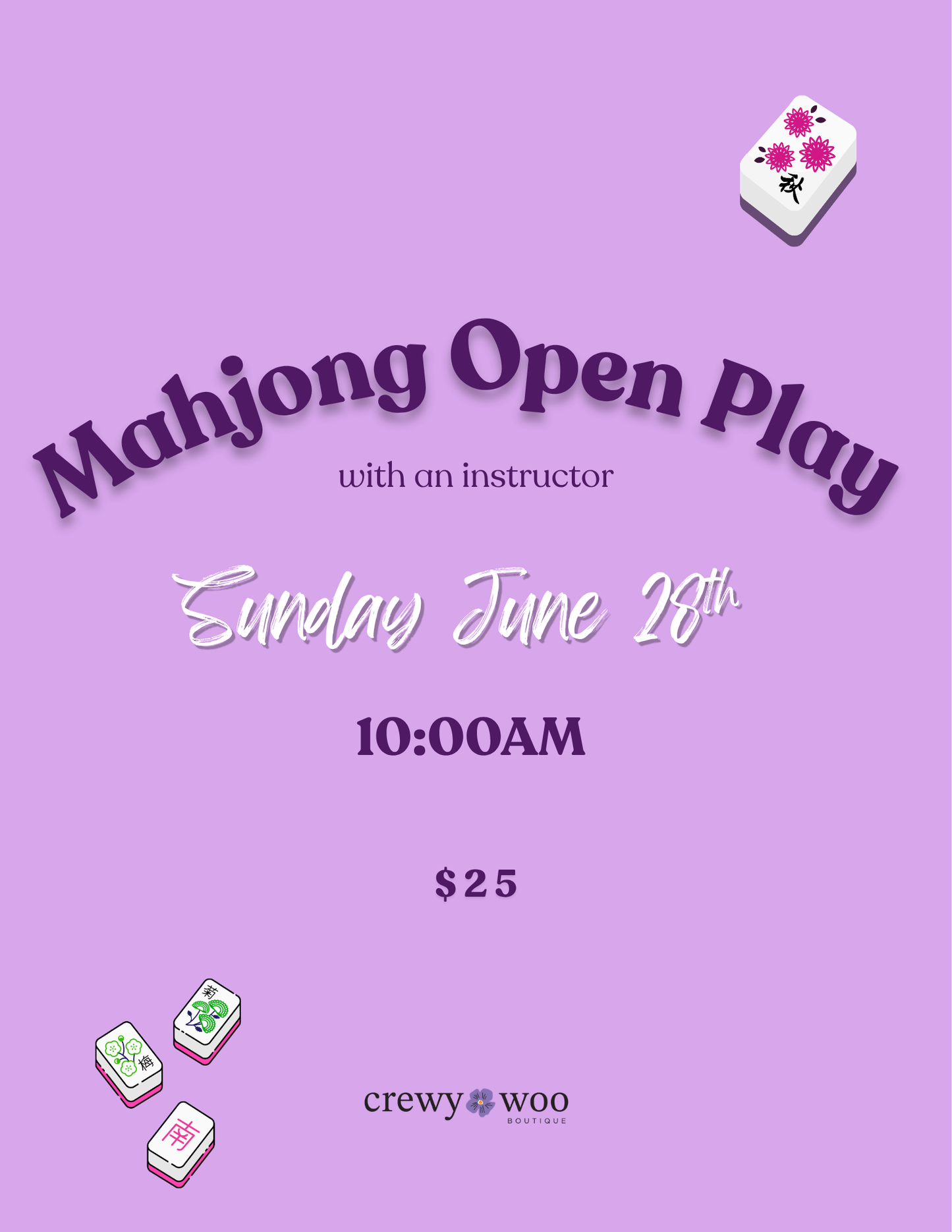 Mahjong Open Play Sun June 28th 10AM