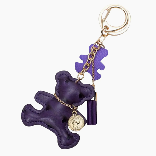 Purple Leather Teddy Bear Bag/Purse Charm