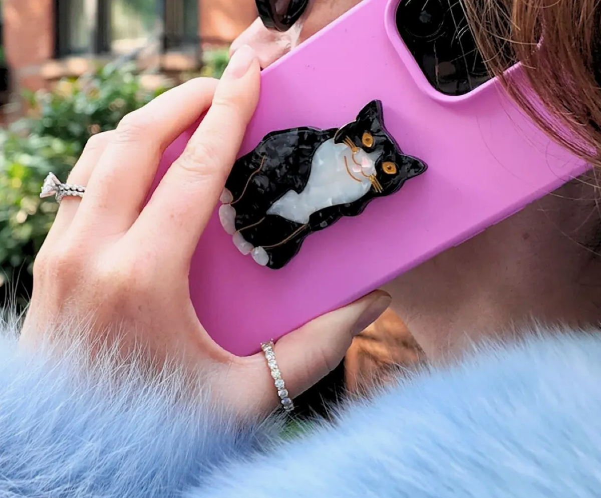 Hand-Painted Tuxedo Cat Tech Charm
