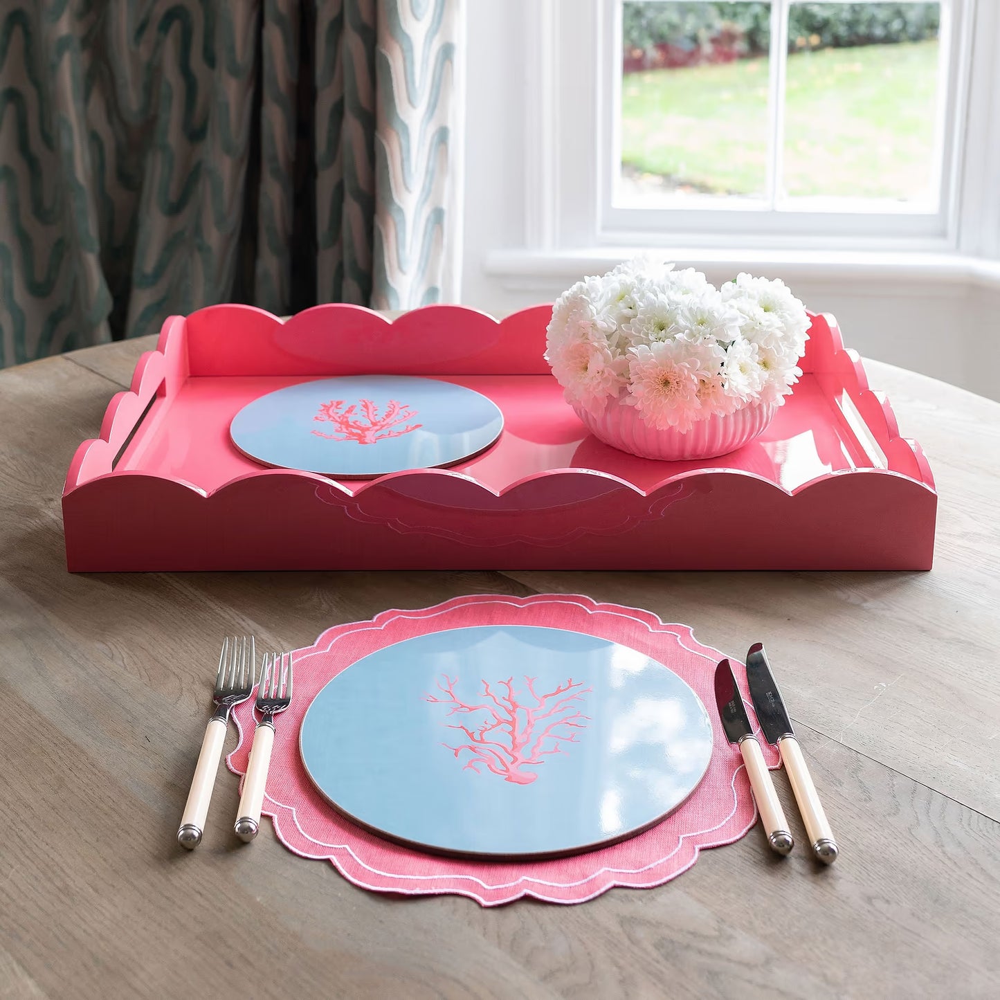 Addison Ross - Watermelon Large Lacquered Scallop Ottoman Tray