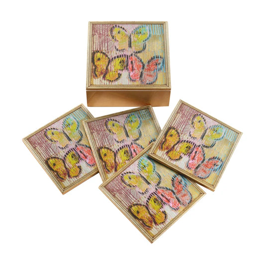 Butterfly Gold Leaf Coaster Set - Set of 4