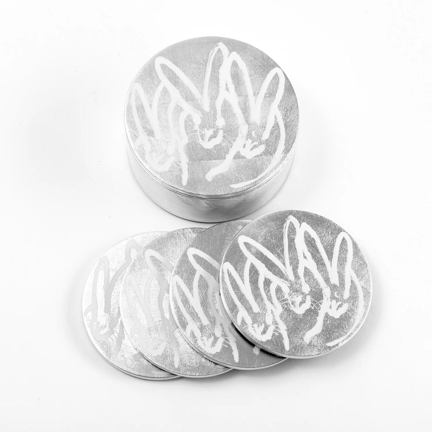 Silver Leaf Bunny Coaster Box Set with 4 Coasters