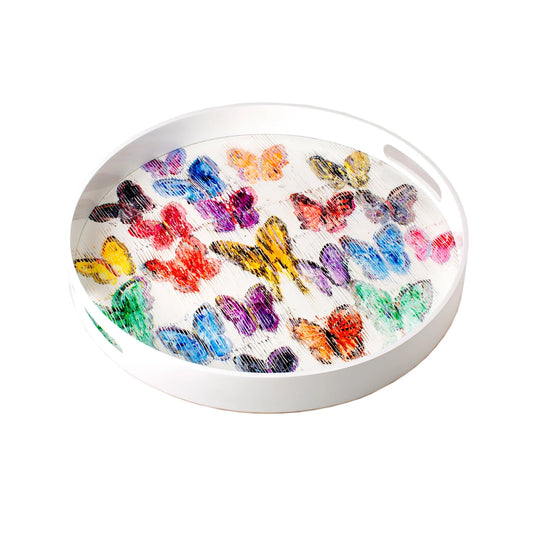 Butterflies Round Lacquer Tray