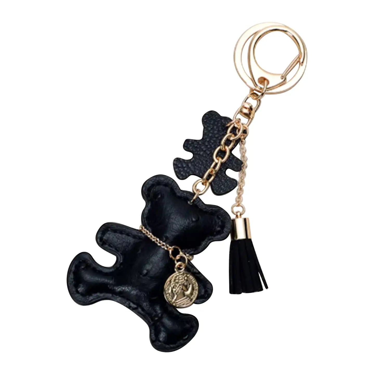Black Leather Teddy Bear Purse/Bag Charm