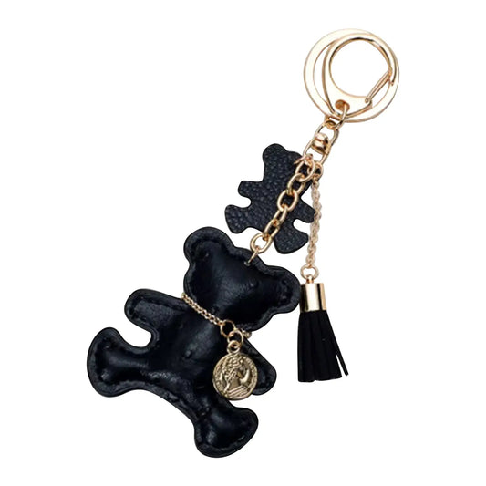 Black Leather Teddy Bear Purse/Bag Charm