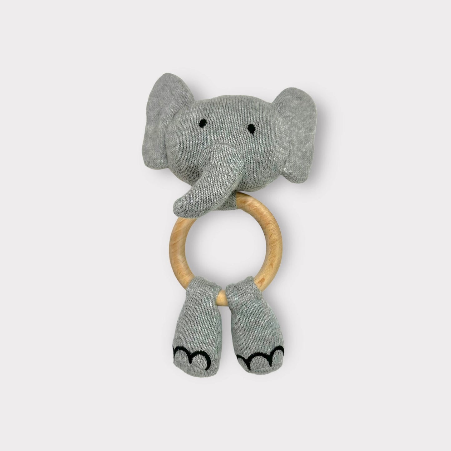 Elephant Teething Rattle - Organic Cotton & Natural Wood