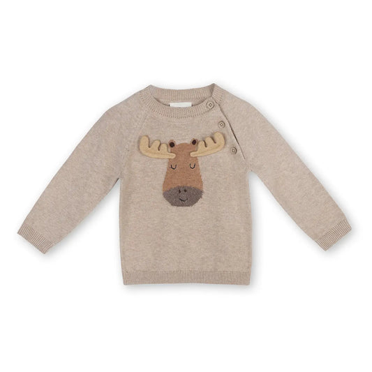 Moose Raglan Baby Pullover Sweater