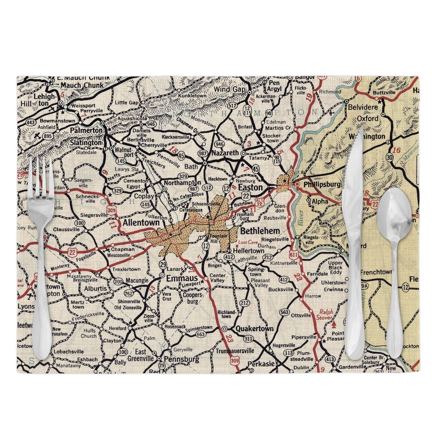 Bethlehem Pennsylvania Map Placemat Set of 4 Linen Placemats
