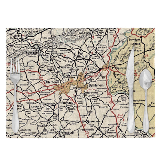 Bethlehem Pennsylvania Map Placemat Set of 4 Linen Placemats