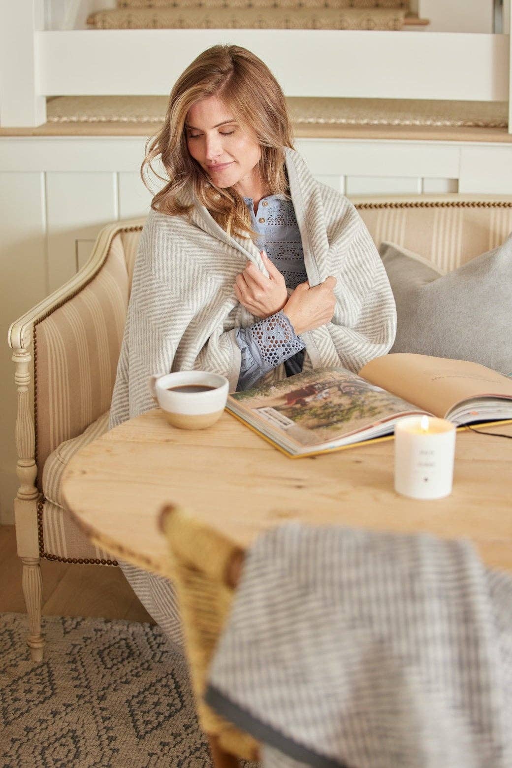 Chappy Wrap Harborview Herringbone Light Grey Blanket