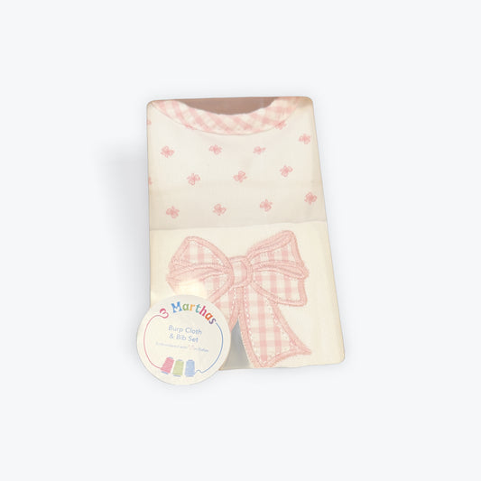 3 Marthas Pink Bow Box set Bib and Burp