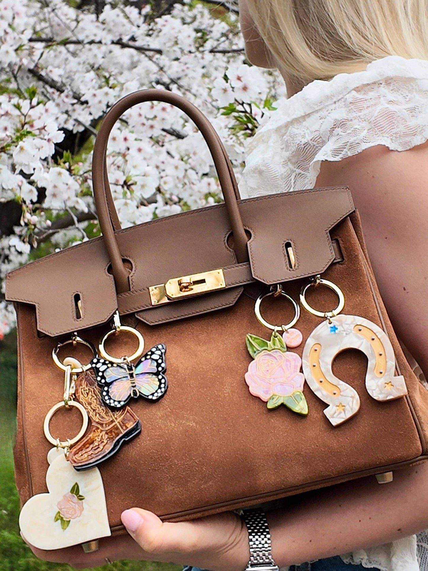Hand-painted Monarch Butterfly Bag Charm + Keychain
