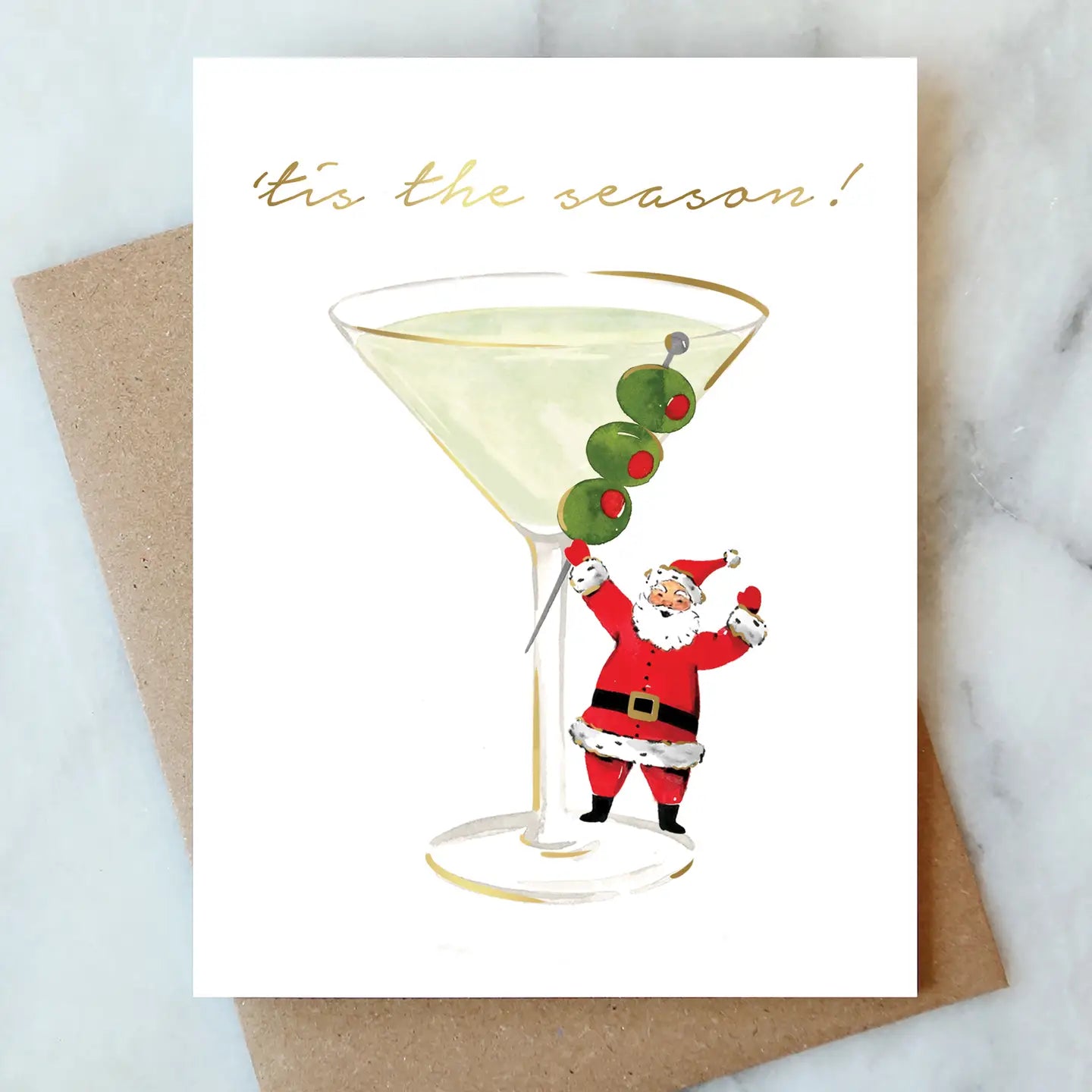 Santa Martini Holiday Card- Fun Christmas Card with Santa Drinking a Cocktail