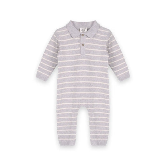 Stripe and Collar Knit Baby Jumpsuit